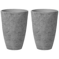 BLUMENTOPF 2er-Set grau rund 43/43/60 cm Camia - Grau, Stein (60cm) - Beliani