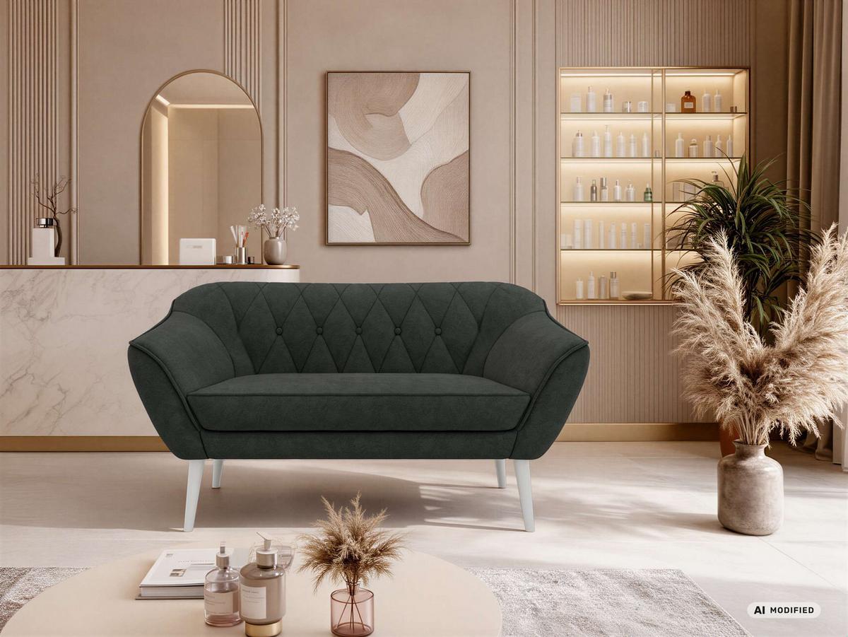 2-SITZER-SOFA PIRS - Dunkelgrau Stukture - Weiße Beine - Dunkelgrau/Graphitfarben, Holzwerkstoff/Textil (140/75/74cm) - MKS