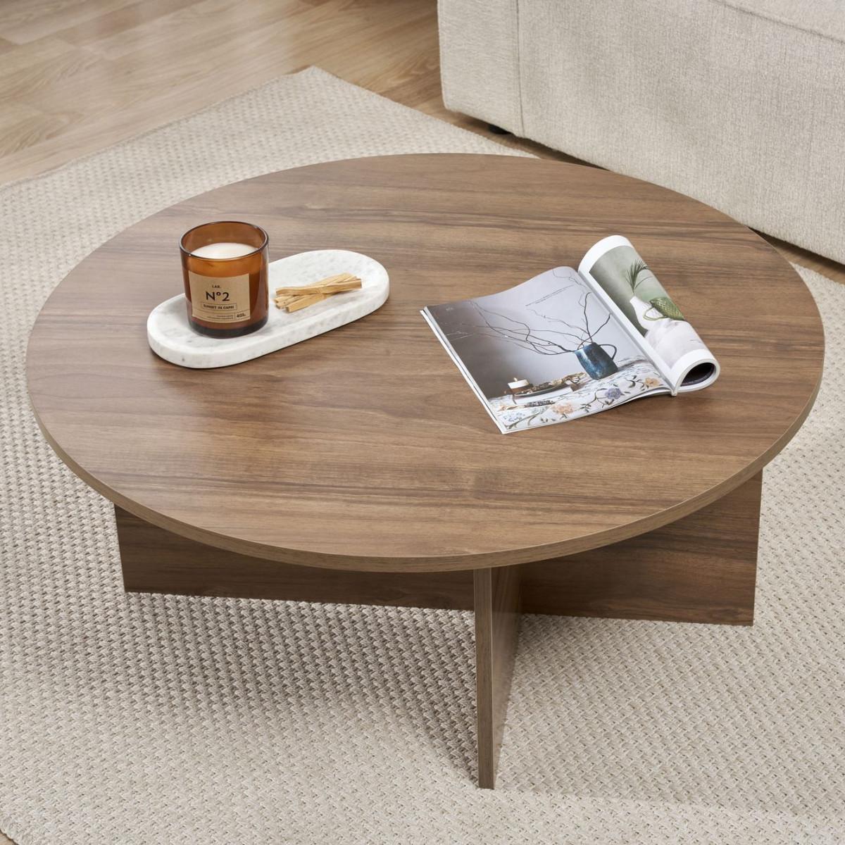 COUCHTISCH mit abgerundeter Platte - soleil 90/90/40 cm - Naturfarben, Holzwerkstoff (95/90/40cm) - Calicosy