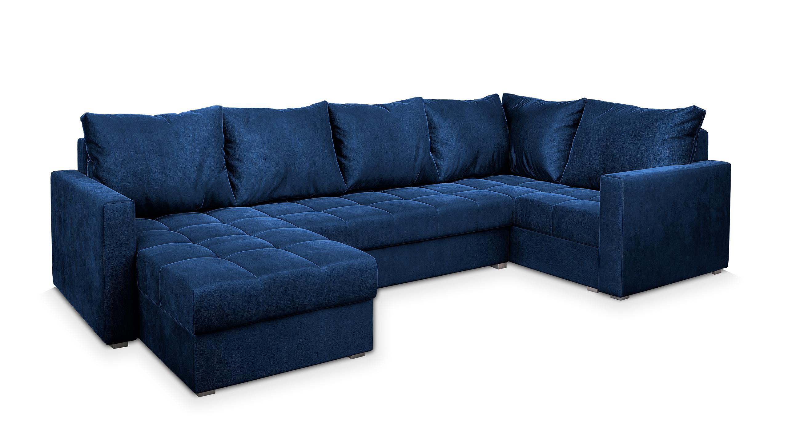 WOHNLANDSCHAFT LORIVO R-S Blau Plüsch-Stoff mit Schlaffunktion - Blau/Grau, Holz/Kunststoff (285/85/150cm) - MASSENO