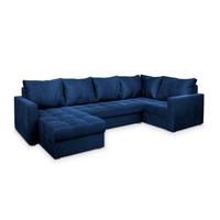 WOHNLANDSCHAFT LORIVO R-S Blau Plüsch-Stoff mit Schlaffunktion - Blau/Grau, Holz/Kunststoff (285/85/150cm) - MASSENO