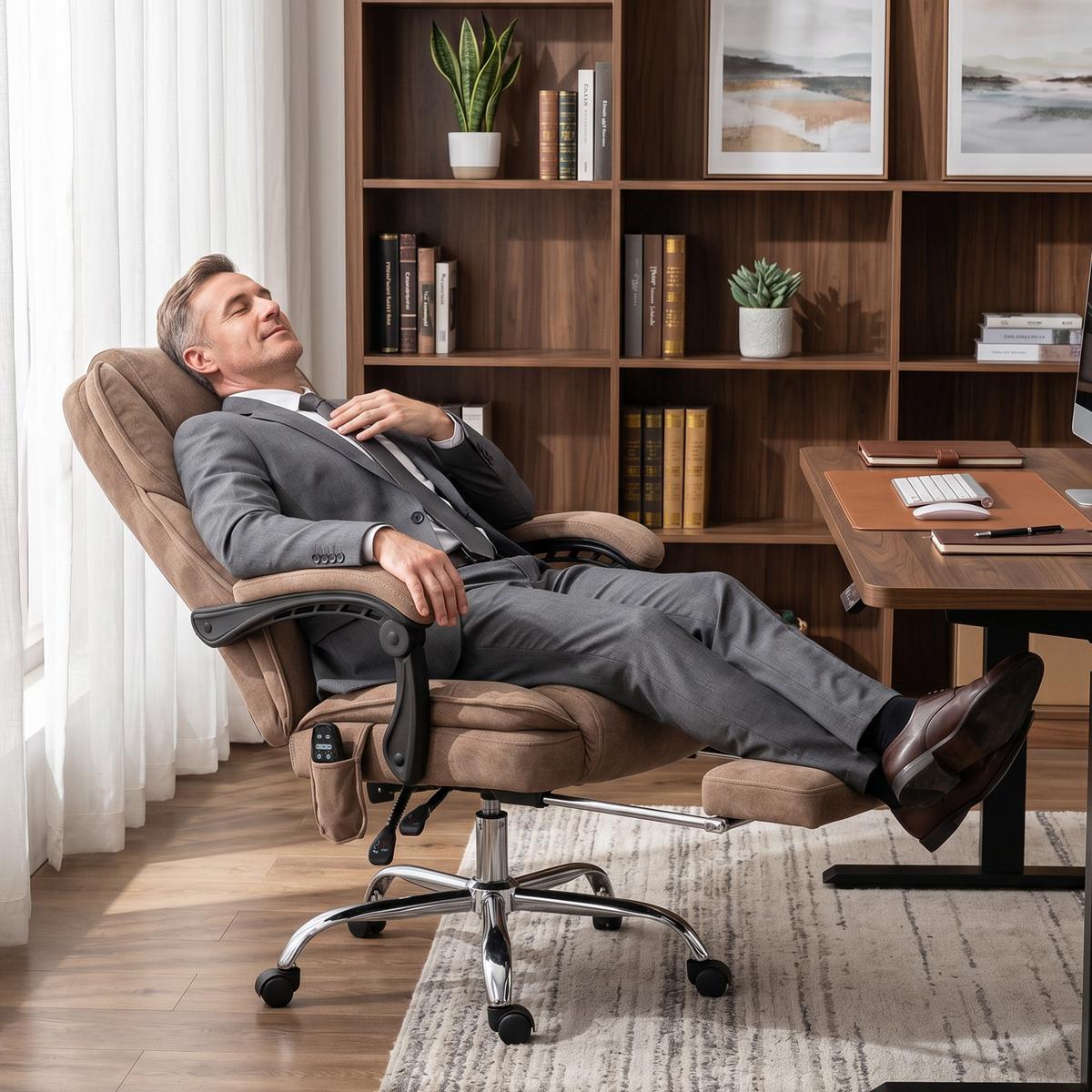 BÜROSTUHL-MIT-MASSAGEFUNKTION Samt-Polyester Braun - Silberfarben/Braun, Textil/Metall (67/119/72cm) - Vinsetto