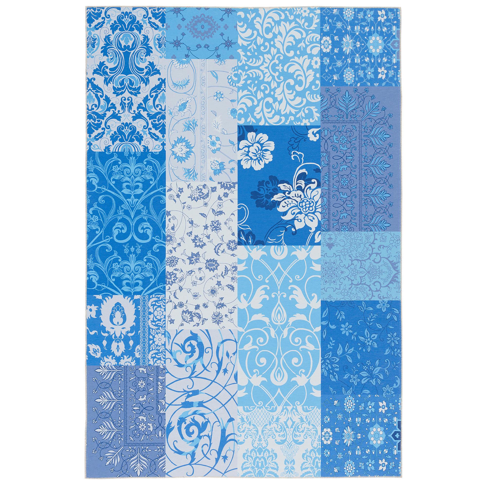 LUXUS VINTAGE DESIGNERTEPPICH PATCHWORK - Blau, Textil (130/190cm) - Pergamon