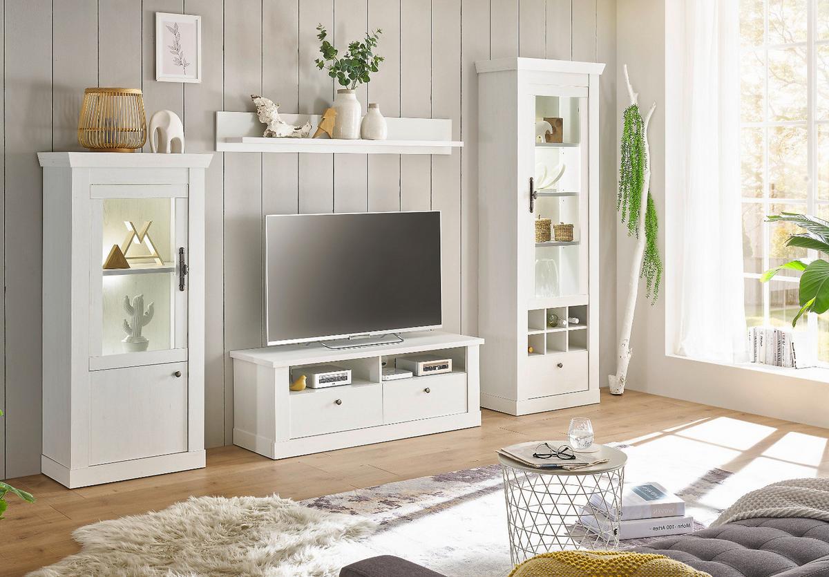 WOHNWAND weiß Pinie Landhaus, Wohnkombination 4-teilig, Soft-Close-Funktion - Weiß, Holzwerkstoff/Kunststoff (299/201/45cm) - Furn.Design