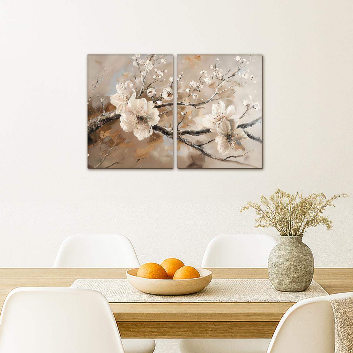 LEINWANDBILD 2er Set Blüte - Beige - Abstrakt - Blumen 60x40 cm - Hellbraun, Textil (60/40cm) - MuchoWow