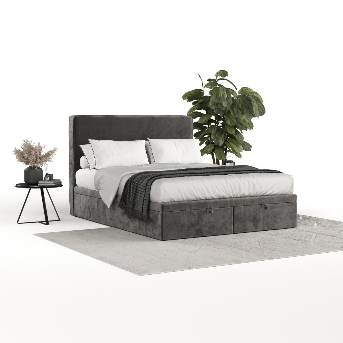 POLSTERBETT Hush mit Stauraum 120/200 cm Stahl im Lotta Stoff - Graphitfarben/Schwarz, Holz/Holzwerkstoff (120/200cm) - AltaBeds