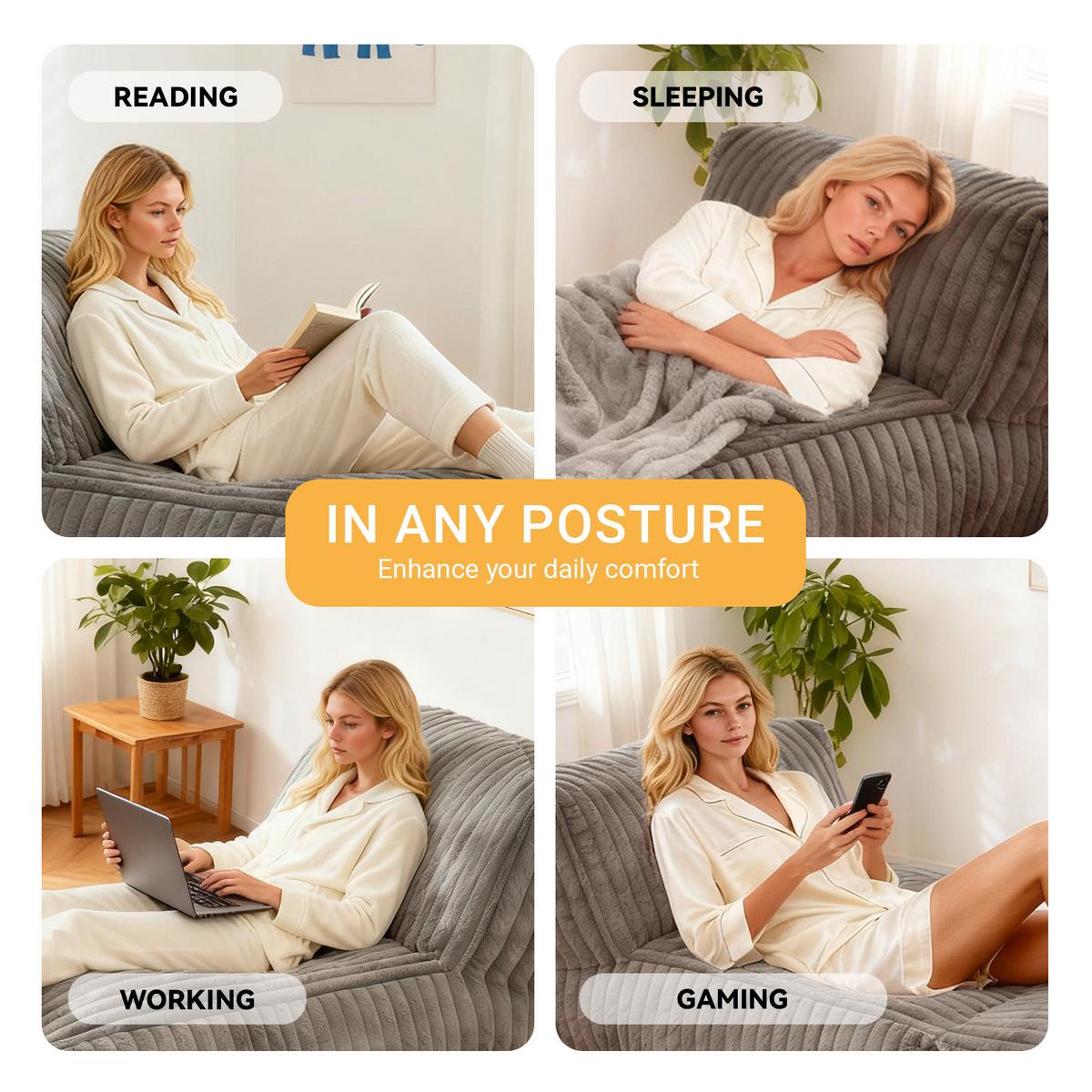 SESSEL MIT HOCKER aus Kordsamt modular und ergonomisch gepolstert - Hellgrau, Textil (160/66/80cm) - Urban Meuble