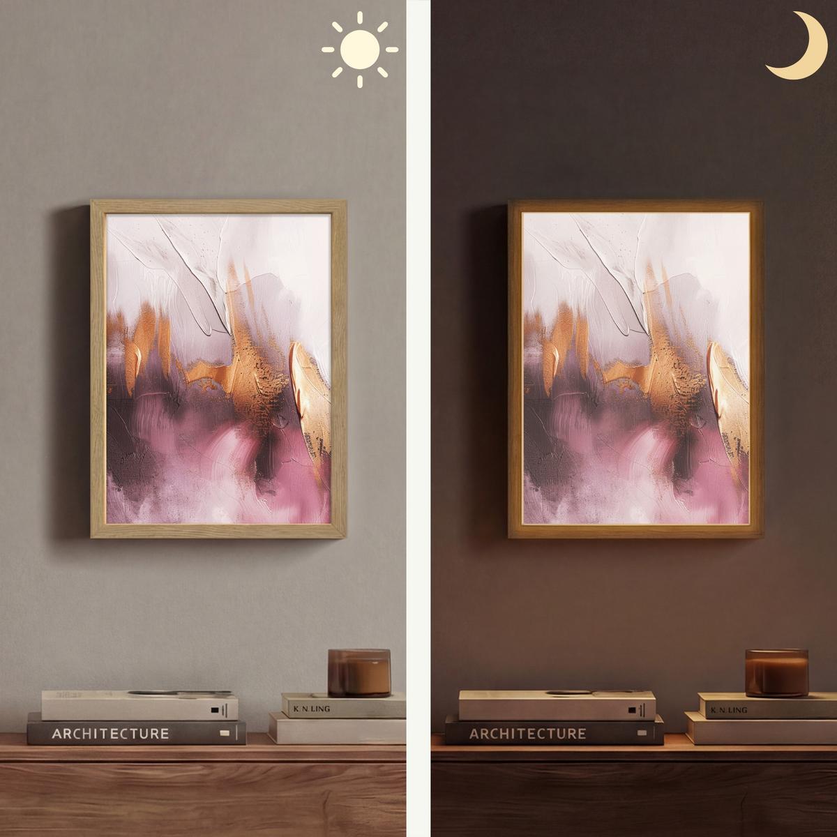 WANDLEUCHTE MIT AKKU Lila - Abstrakt - Farbe - Gold 30x40 cm - Mauve, Holzwerkstoff (30/40/8cm) - OnlyWow