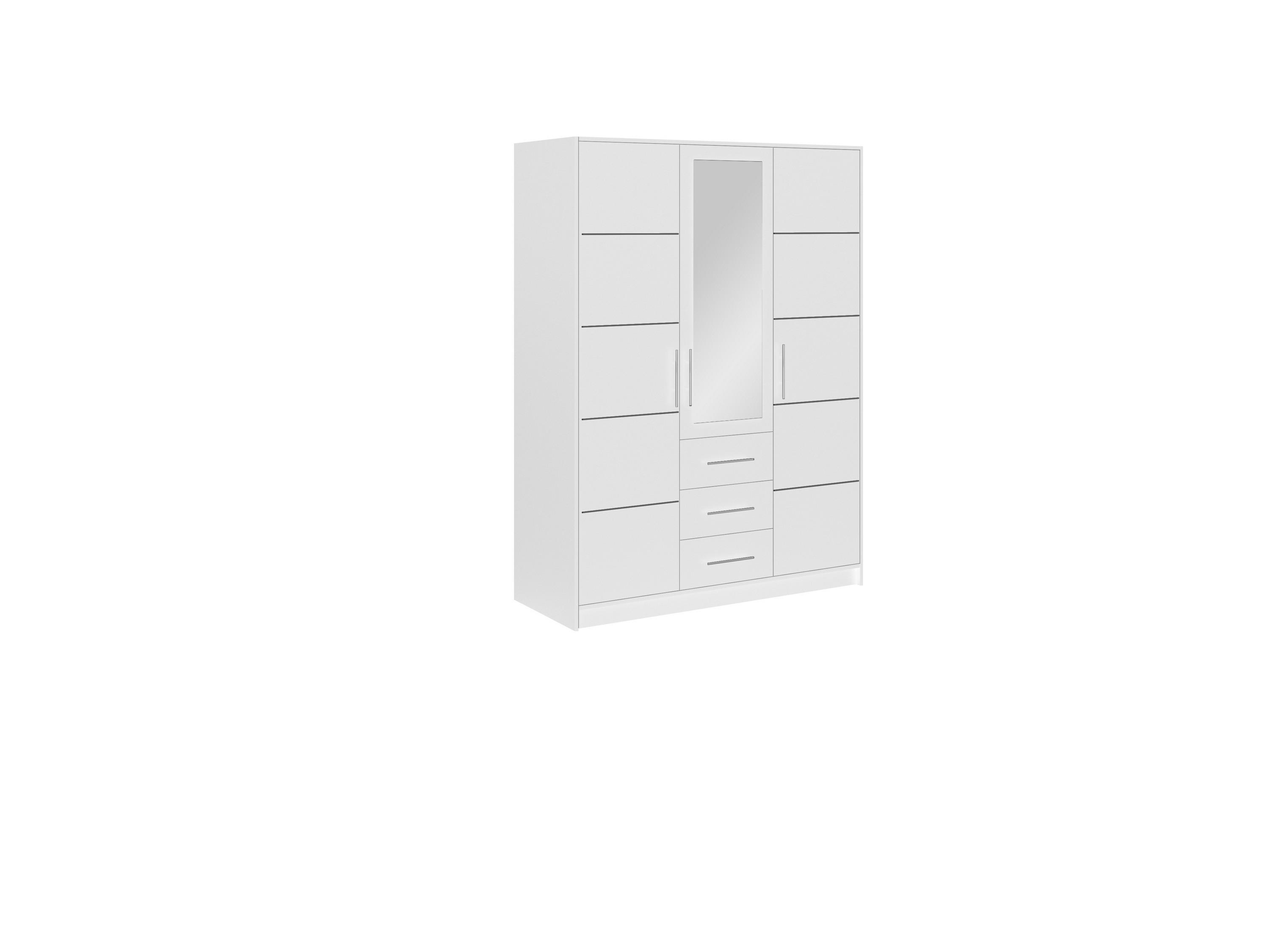 DREHTÜRENSCHRANK ELISE 147/200/57,5 cm 3-türig mit Spiegel Weiß - Weiß, Holzwerkstoff (147/200/57.5cm) - MASSENO