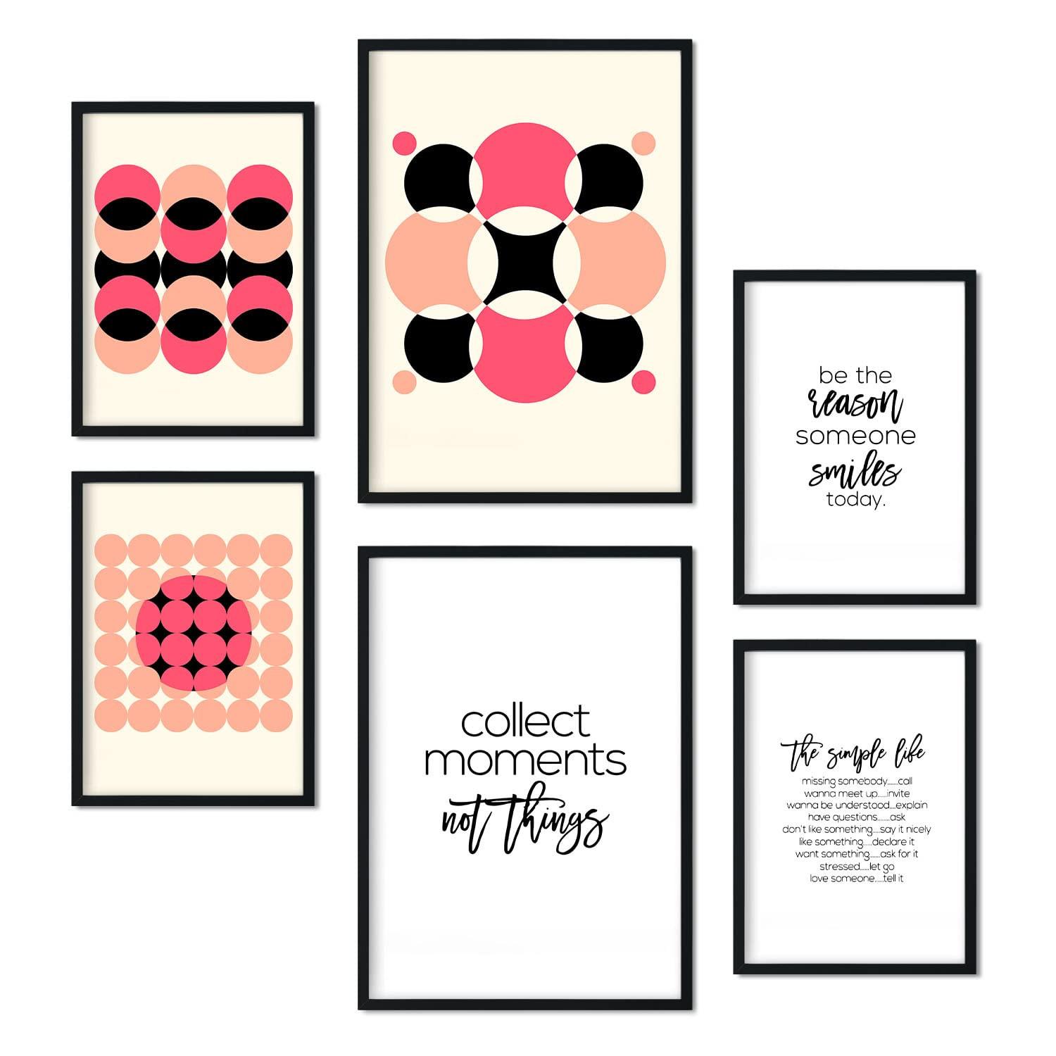 POSTER Set Mit 6 Rosa Und Schwarzen Sammlung A3 & A4 Schwarzer Rahmen - Schwarz, Papier (29/3cm) - Nacnic