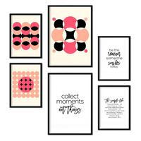 POSTER Set Mit 6 Rosa Und Schwarzen Sammlung A3 & A4 Schwarzer Rahmen - Schwarz, Papier (29/3cm) - Nacnic