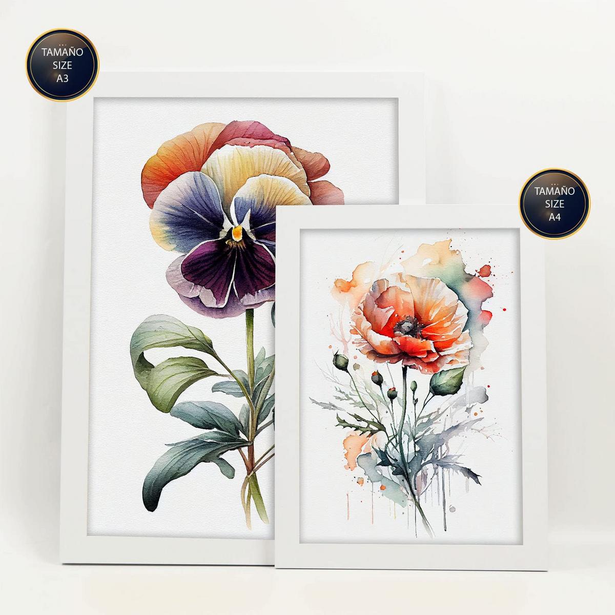 POSTER Set Mit 6 Dunkle Blumen Vollfarbige Natur Und Botanikdrucke Mit Blumenmotiven Auf Reinweißen Hintergründen A3 & A4 Weißer Rahmen - Weiß, Papier (29/3cm) - Nacnic