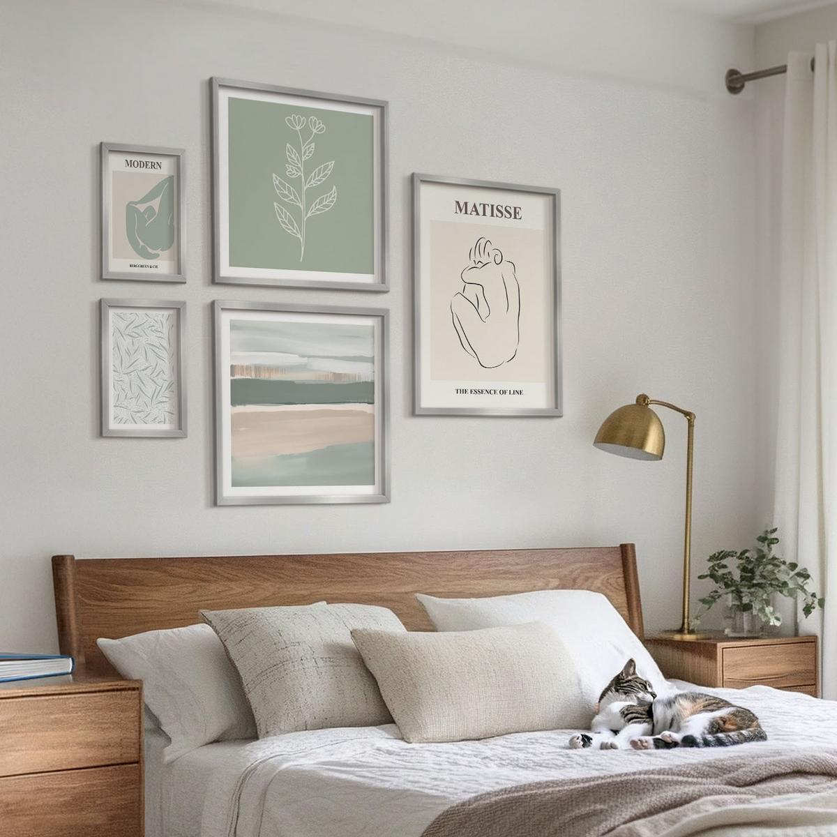 BILDER SET 5er Set - 50x50 cm & 20x30 cm & 40x60 cm Silberner Rahmen - Abstrakte Pflanzenformen - Silberfarben, Kunststoff (40/60cm) - TULUP