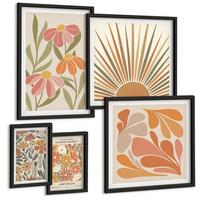 BILDER SET 5er Set - 50x50 cm & 20x30 cm & 40x60 cm Schwarzer Rahmen - Pastellfarbene Sonnenblumen - Schwarz, Kunststoff (40/60cm) - TULUP