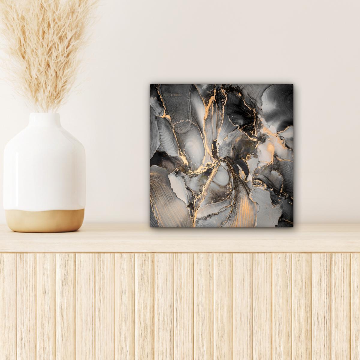 LEINWANDBILD Grau - Luxus - Gold - Marmor Deko Wohnzimmer 20x20 cm - Dunkelgrau, Textil (20/20cm) - MuchoWow