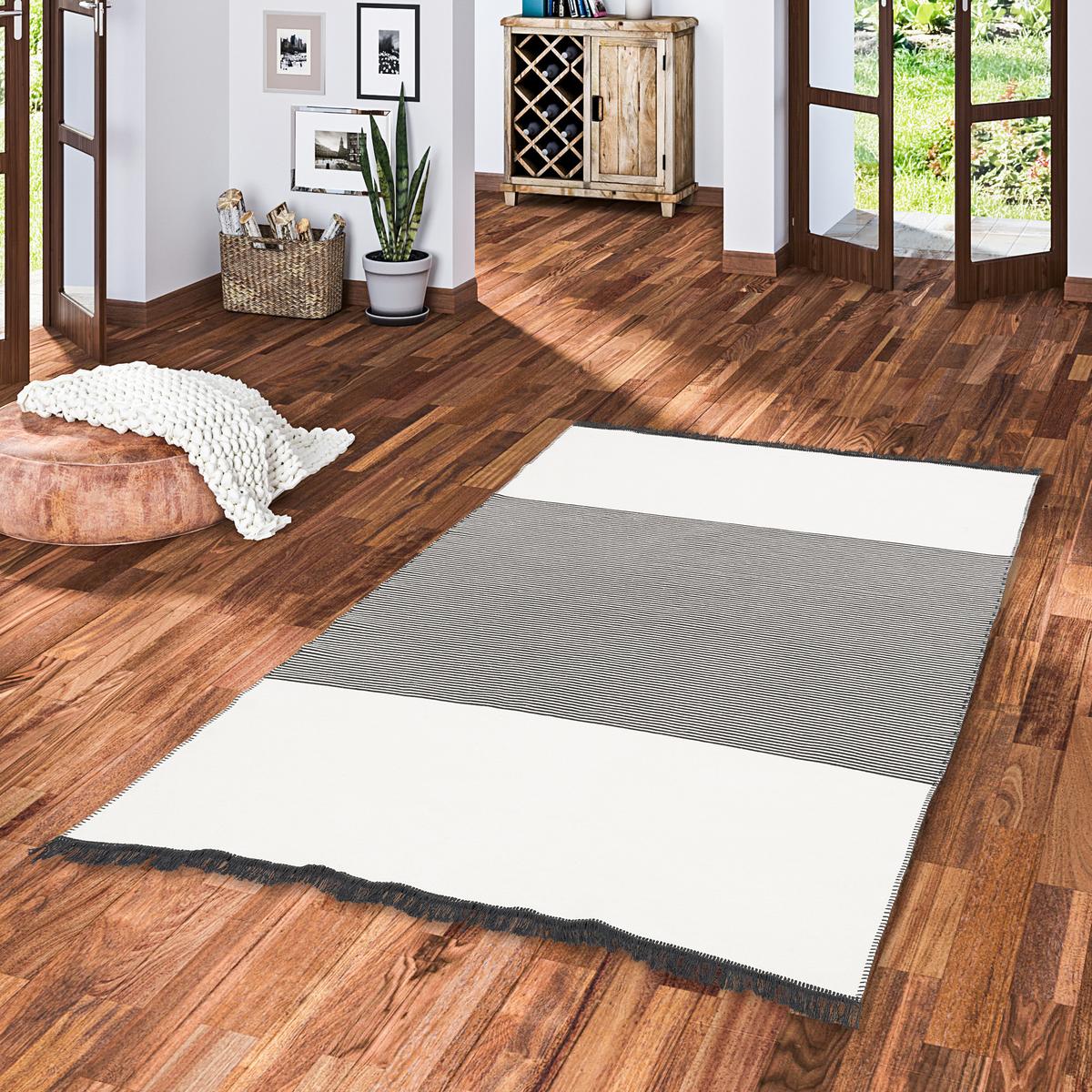TEPPICH BEIDSEITIG ETHNO KELIM LINES - Schwarz/Grau, Textil (120/170cm) - Pergamon