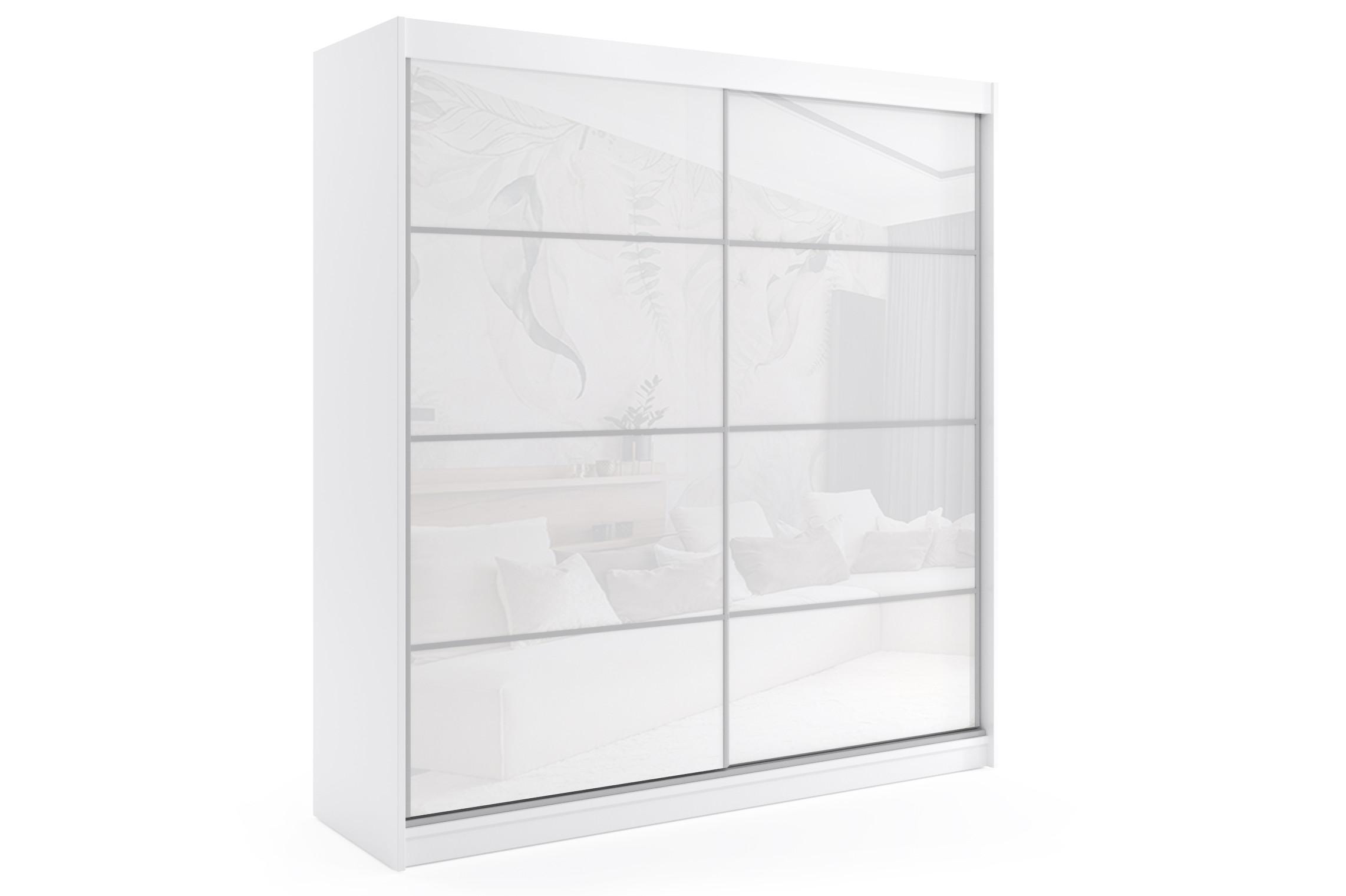 KLEIDERSCHRANK mit Lacobel-Schiebetüren und Aluminium-Leisten, LED-Beleuchtung - VIVI - 200 cm Weiß - Weiß, Holzwerkstoff (200/216/61cm) - ALTDECOR