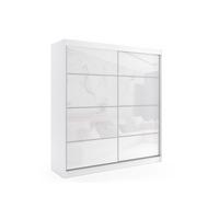 KLEIDERSCHRANK mit Lacobel-Schiebetüren und Aluminium-Leisten, LED-Beleuchtung - VIVI - 200 cm Weiß - Weiß, Holzwerkstoff (200/216/61cm) - ALTDECOR