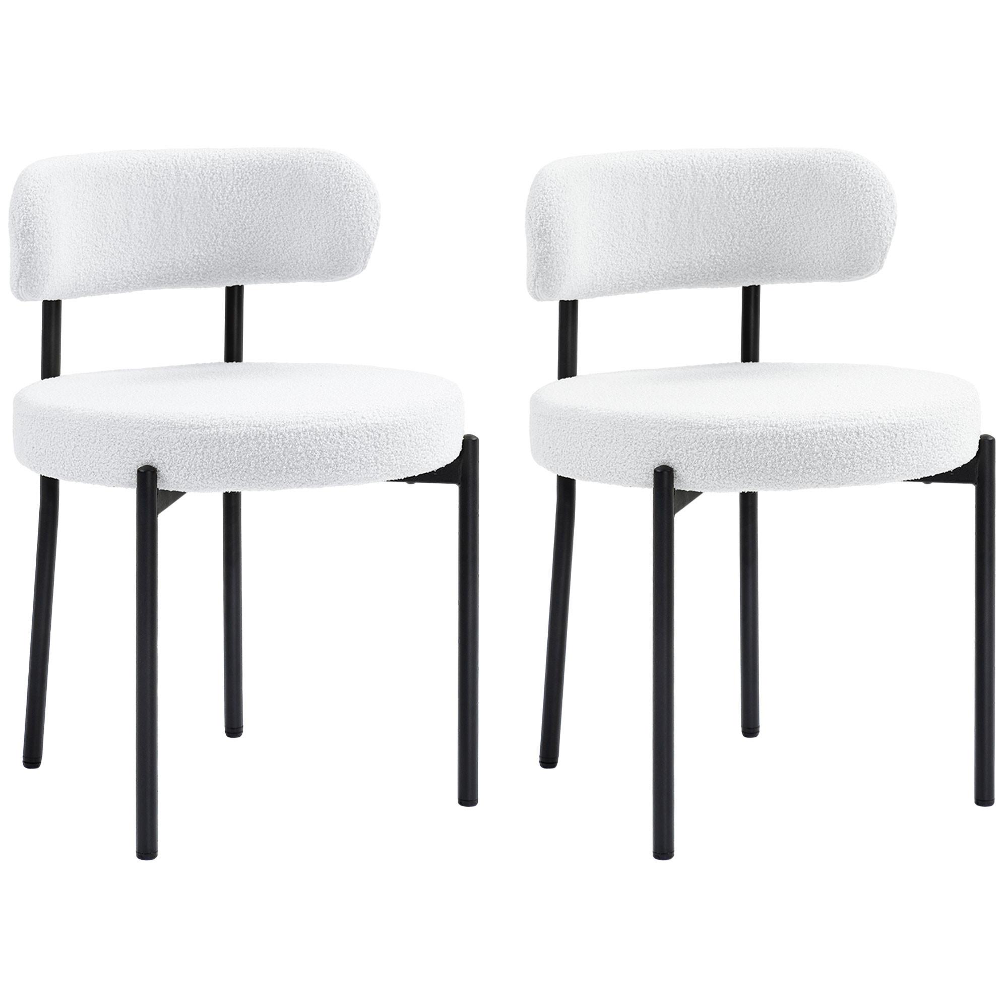ESSSTÜHLE 2er Set Polyester Stahl Cremeweiß - Creme/Schwarz, Textil/Metall (51/76/51cm) - HOMCOM