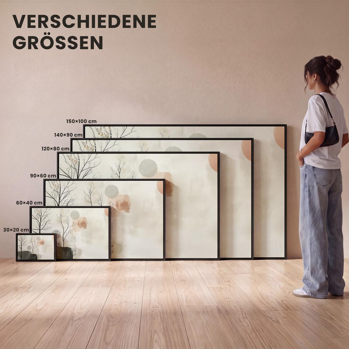 LEINWAND Bilder mit Rahmen - Wabi sabi - Beige - Pflanze - 30x20 - Sandfarben, Textil (30/20cm) - MuchoWow