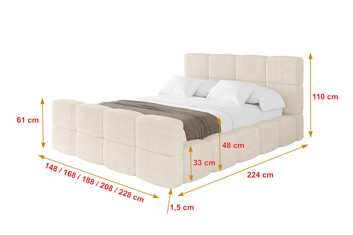 POLSTERBETT mit Bettkasten und Lattenrost, Bett mit Kopfteil, Boxbett ohne Matratze, Doppelbett mit Stauraum - NATA-Z 180x200 Beige - Schieferfarben, Holzwerkstoff/Textil (180/200cm) - ALTDECOR