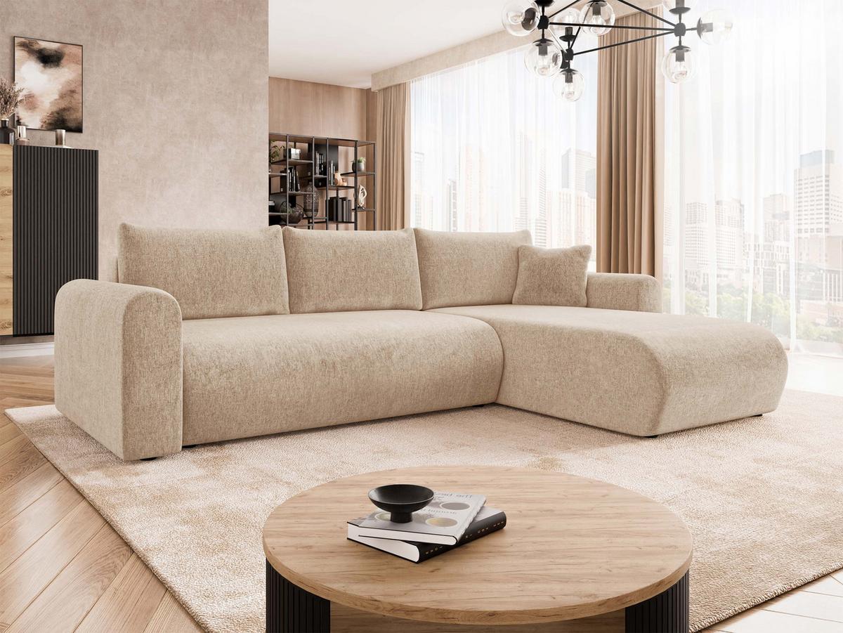 ECKSOFA Eliwo - Beige/Schwarz, Holz/Textil (252/158cm) - MIRJAN24