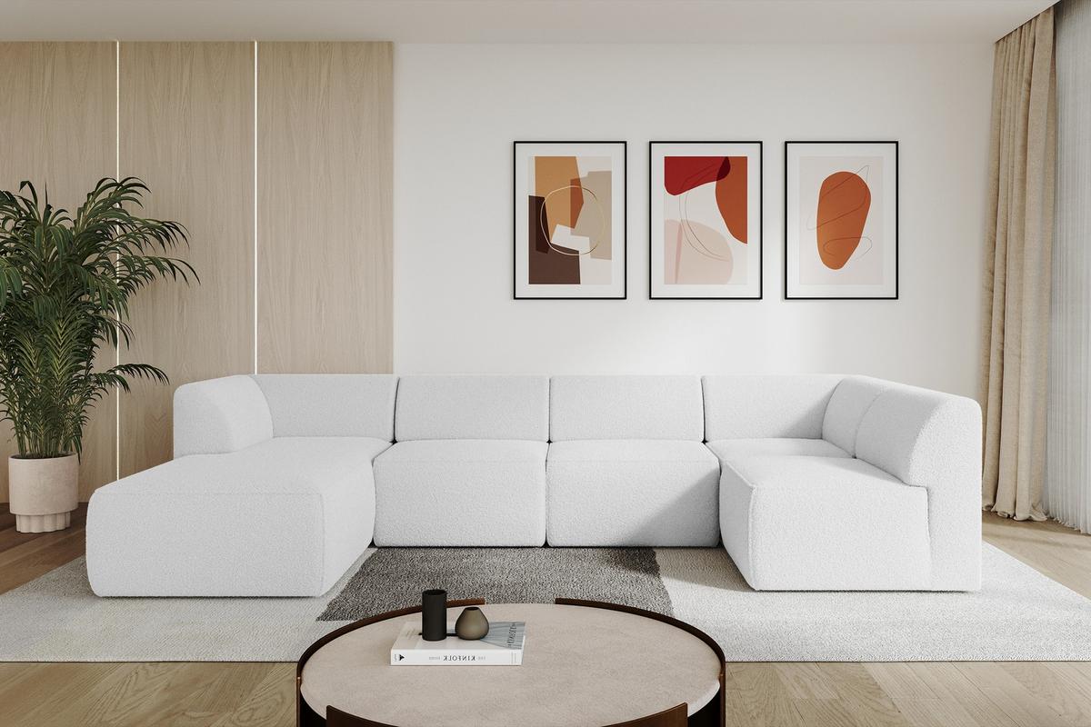 WOHNLANDSCHAFT Ottomane Links MOVO-L 345x180x78 cm Weiß Bouclé - Weiß, Holzwerkstoff/Kunststoff (345/78/180cm) - ALTDECOR