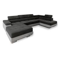 WOHNLANDSCHAFT CASONE R-S Schwarz Velours-Stoff mit Schlaffunktion - Silberfarben/Schwarz, Holz/Textil (345/90/202cm) - MASSENO