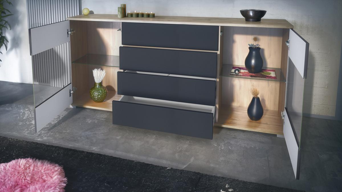 SIDEBOARD Bari Schwarz Hochglanz - Schwarz Hochglanz, Holzwerkstoff (166.5/75.5/35cm) - Vladon