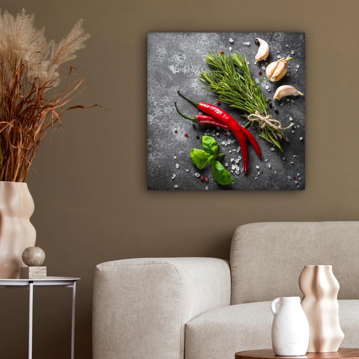 LEINWANDBILD Pfeffer - Kräuter - Gewürze - Beton Wandbild Wohnzimmer 50x50 cm - Dunkelgrau, Textil (50/50cm) - MuchoWow