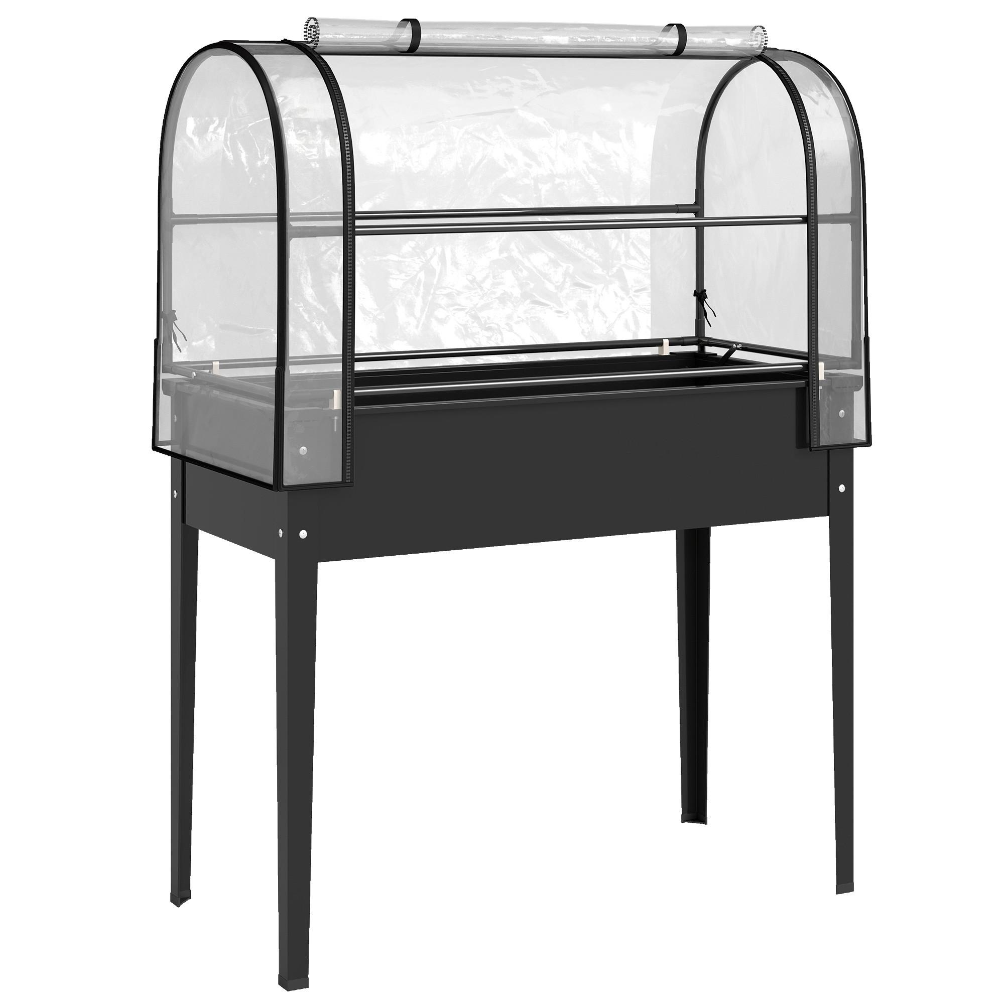 HOCHBEET mit Gewächshausabdeckung aus Kunststoff Metall Schwarz - Schwarz, Metall (49/136/100cm) - Outsunny