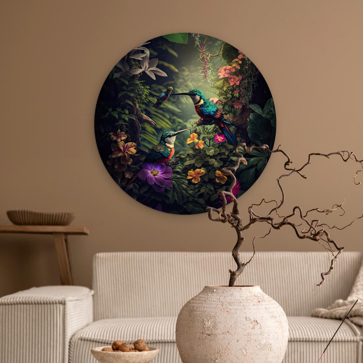 WANDBILD Blumen - Vogel - Dschungel - Pflanzen Wanddeko Schlafzimmer 60x60 cm - Petrol, Kunststoff (60/60cm) - MuchoWow