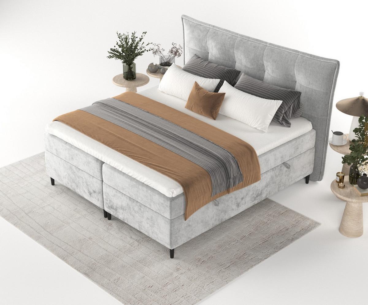 BOXBETT Las Palmas 180/200 cm Hellgrau im Lotta Stoff - Hellgrau/Schwarz, Holz/Holzwerkstoff (180/200cm) - AltaBeds
