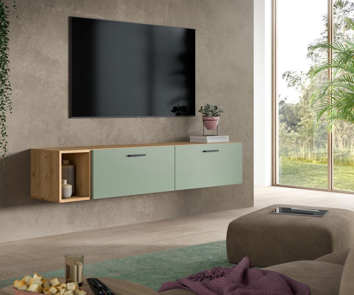 TV-LOWBOARD Grün, Eiche Artisan 176 cm, TV Unterteil hängend / stehend - Schwarz/Eiche Artisan, Holzwerkstoff/Kunststoff (176/32/34cm) - Inn.Furn