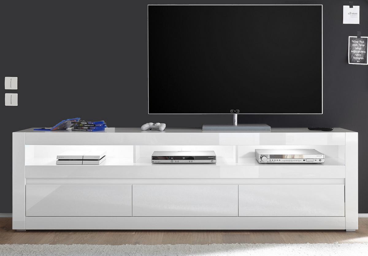 TV-LOWBOARD Hochglanz weiß, Flat-TV Unterschrank 217 cm mit Soft-Close-Funktion - Weiß Hochglanz/Weiß, Holzwerkstoff/Kunststoff (217/63/42cm) - Furn.Design