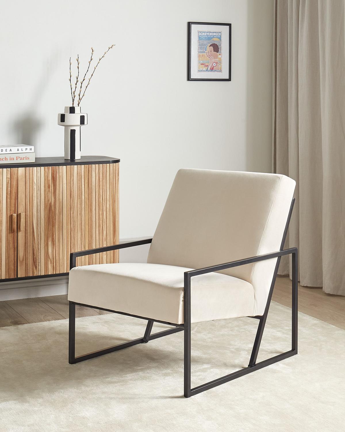 SESSEL Samtstoff Hellbeige Delary - Beige, Textil (69/83/83cm) - Beliani