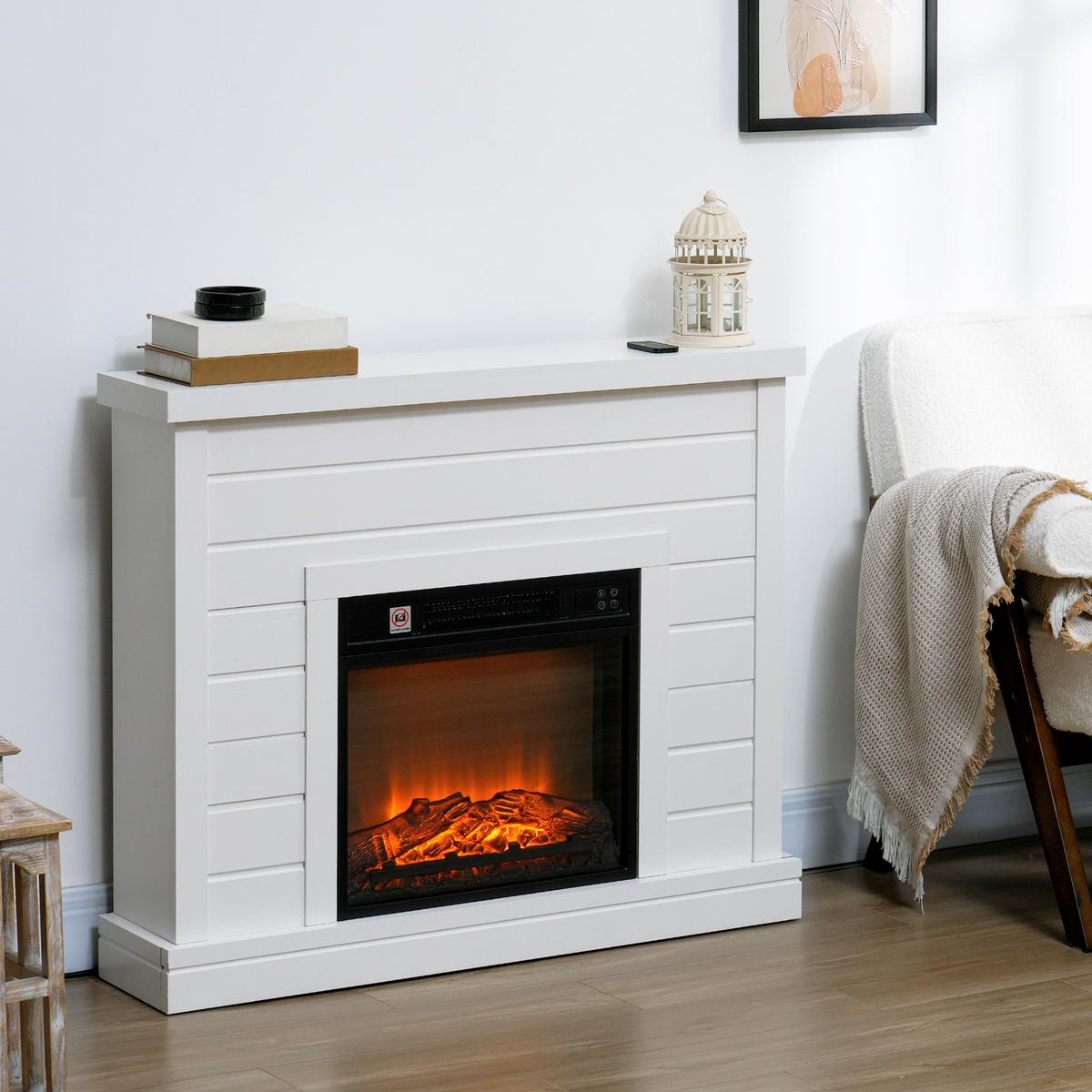 ELEKTROKAMIN mit Heizung und mit Flammeneffekt 1800W - Weiß, Metall (22/81.7/96.5cm) - HOMCOM
