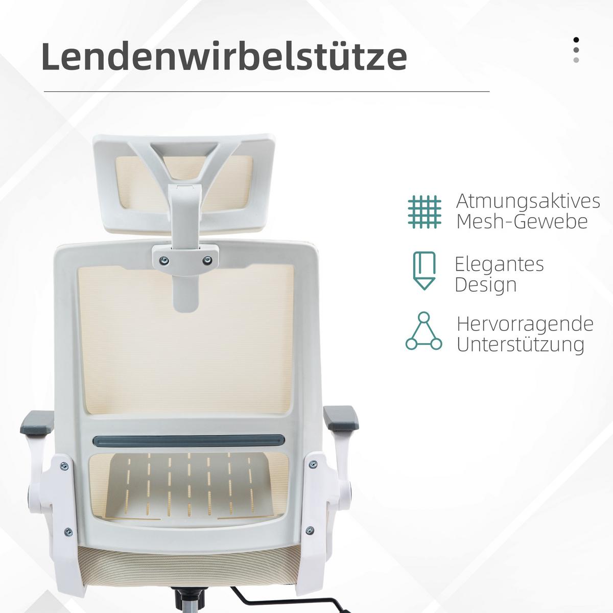 BÜROSTUHL Mesh Beige - Beige/Weiß, Kunststoff/Textil (61/121.5/60cm) - Vinsetto