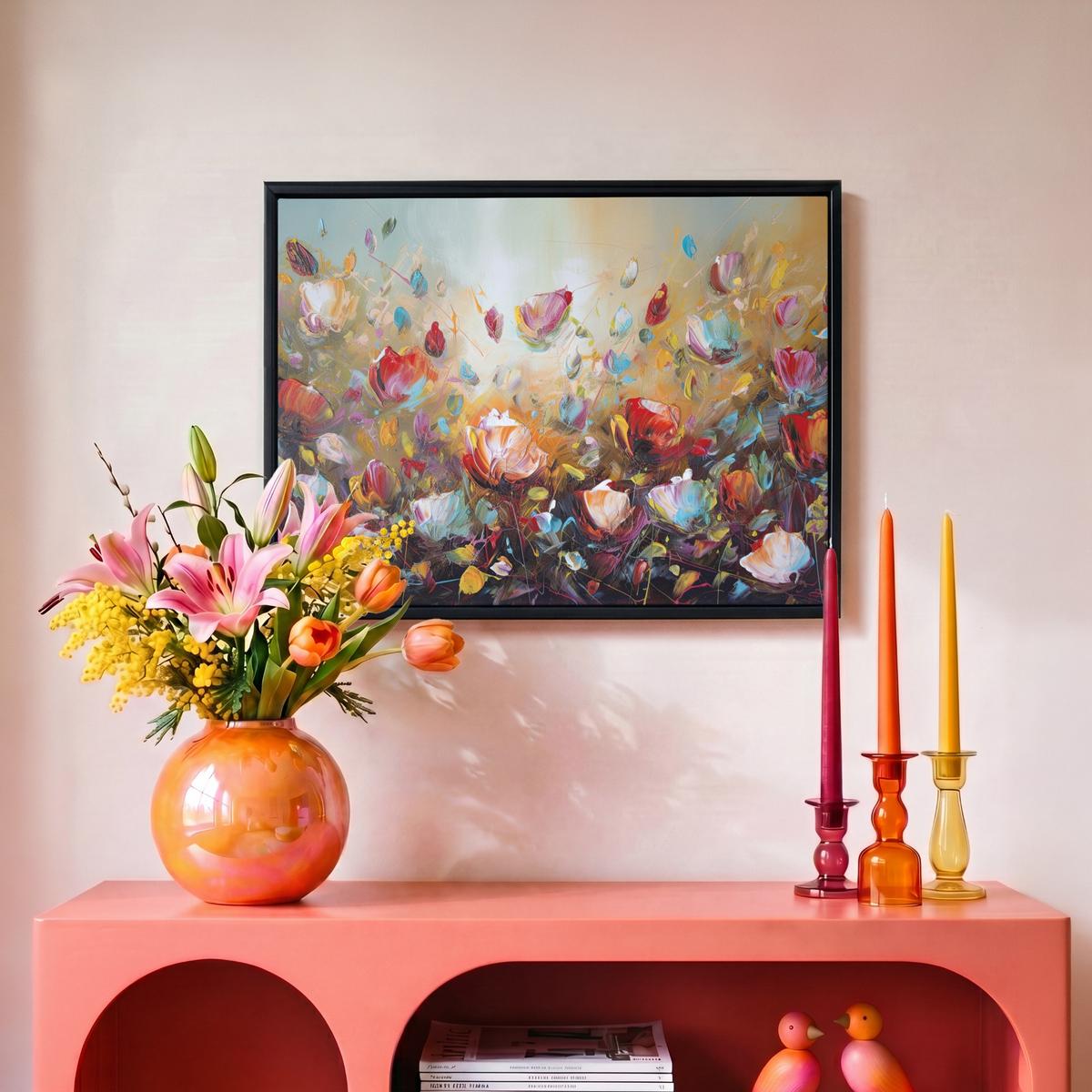 LEINWAND Bilder mit Rahmen - Blumen - Kunst - Natur - Ölgemälde - 40x30 - Multicolor, Textil (40/30cm) - MuchoWow