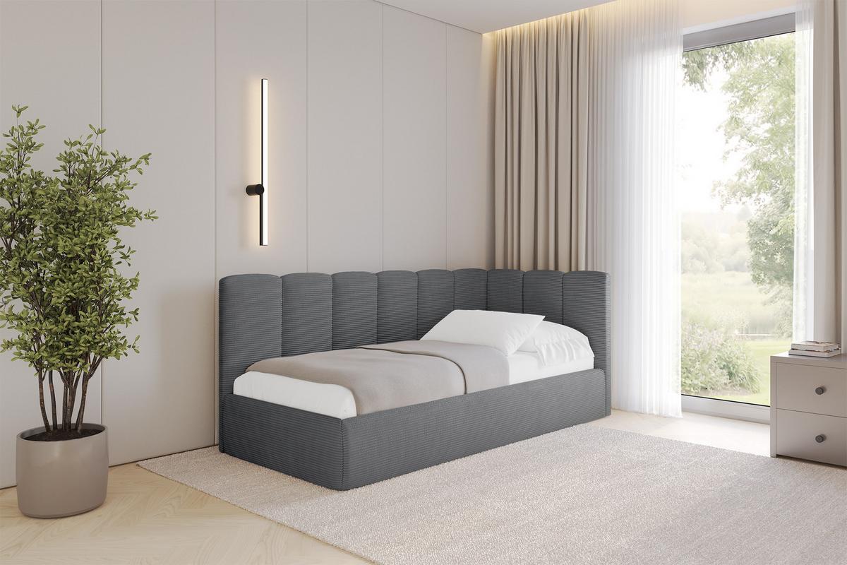 EINZELLBETT Jugendbett mit Bettkasten und Matratze H3/H4, Links - DEXY 100x200 Dunkelgrau - Graphitfarben, Holzwerkstoff/Textil (100/200cm) - ALTDECOR