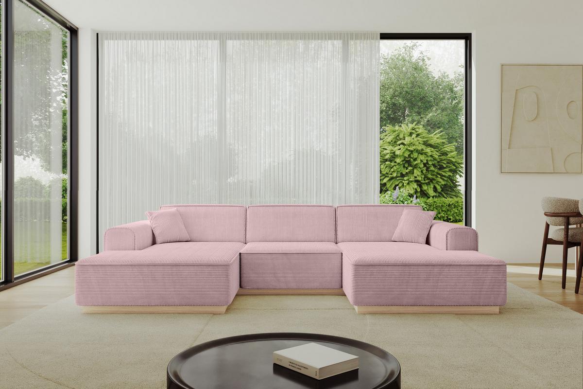WOHNLANDSCHAFT IREA-U1 - 301x165x80 cm Rosa - Rosa, Holzwerkstoff/Textil (301/80/165cm) - ALTDECOR