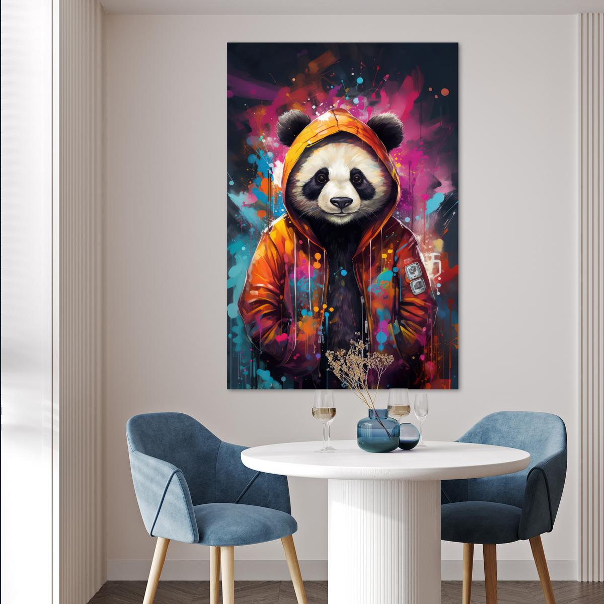 POSTER Panda - Jacke - Graffiti - Orange Wandbild Schlafzimmer 80x120 cm - Orange, Papier (80/120/0.1cm) - MuchoWow