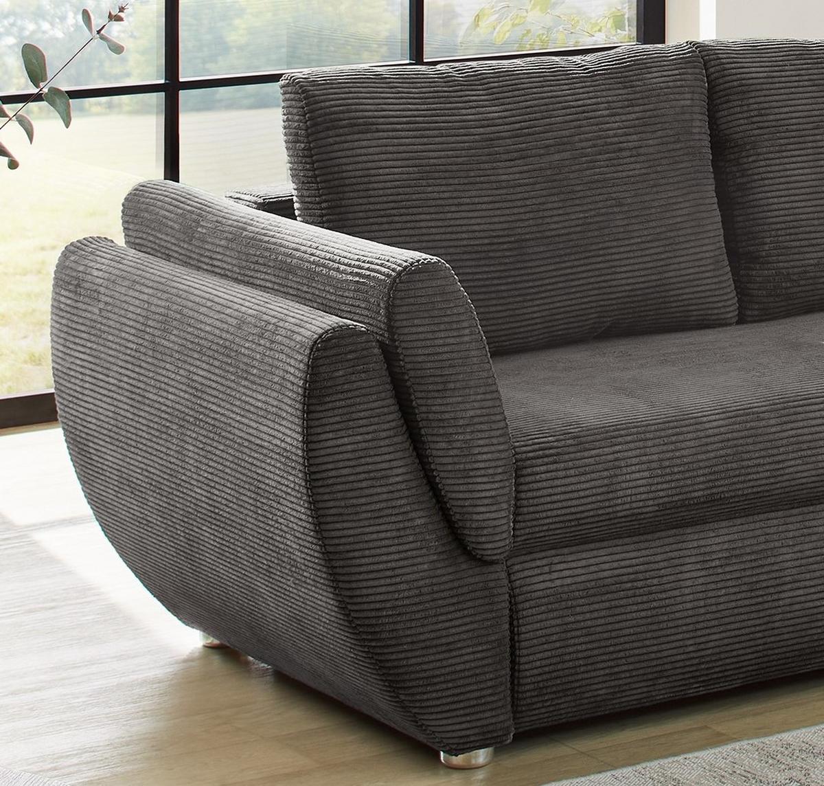 ECKSOFA mit Schlaffunktion und Bettkasten, seitenverkehrt montierbar B272/T200/H88 cm, Liegefläche 128x224 cm, Cord Dunkelgrau / 15226 - Chromfarben/Dunkelgrau, Kunststoff/Textil (272/200cm) - luma-home