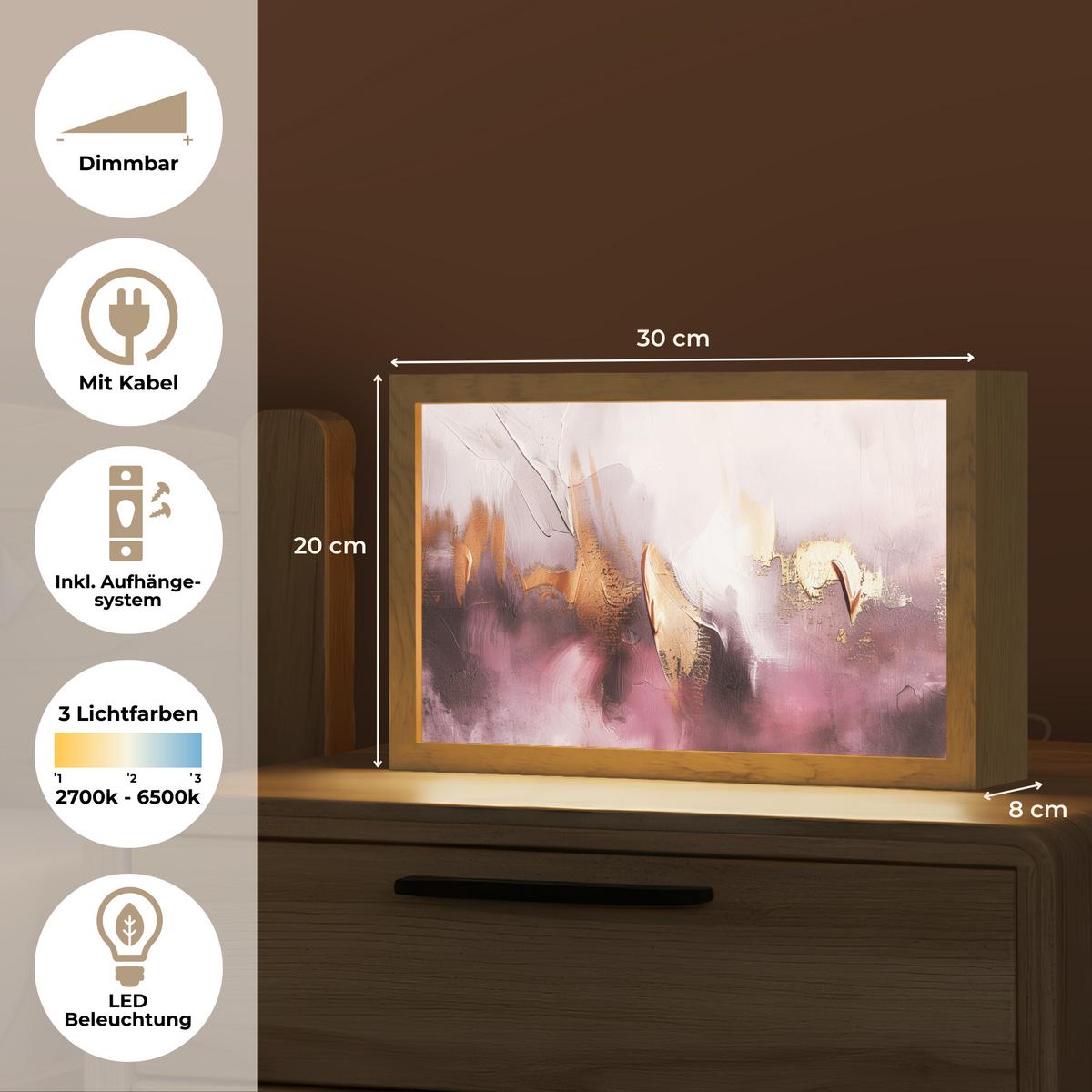 TISCHLEUCHTE Lila - Abstrakt - Farbe - Gold 30x20 cm - Baltimorefarben, Holzwerkstoff (8/30/20cm) - OnlyWow