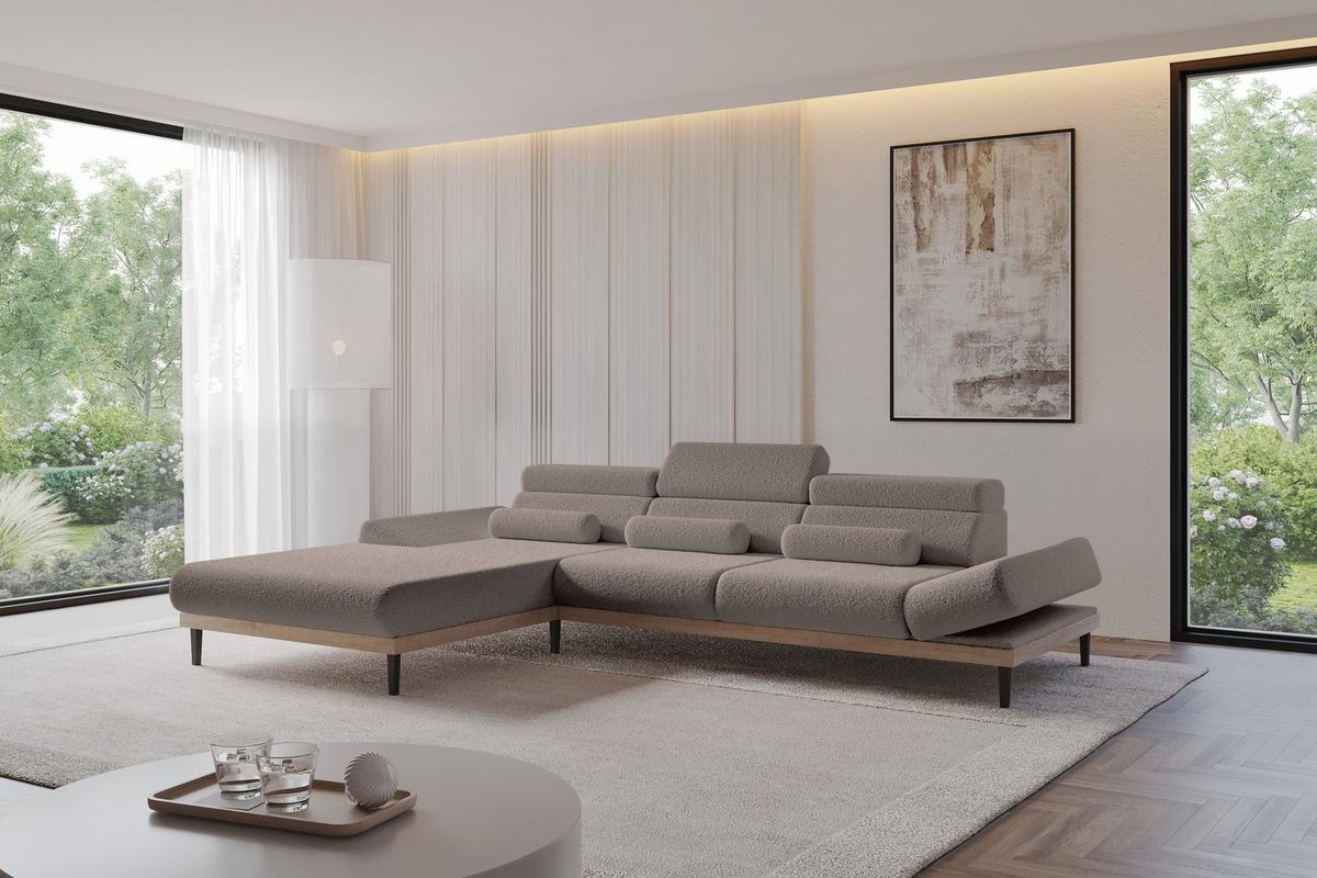 ELEKTRISCHES ECKSOFA Links MONA 316x205x85 Braun Bouclé - Dunkelbraun/Braun, Holzwerkstoff/Textil (316/205cm) - ALTDECOR