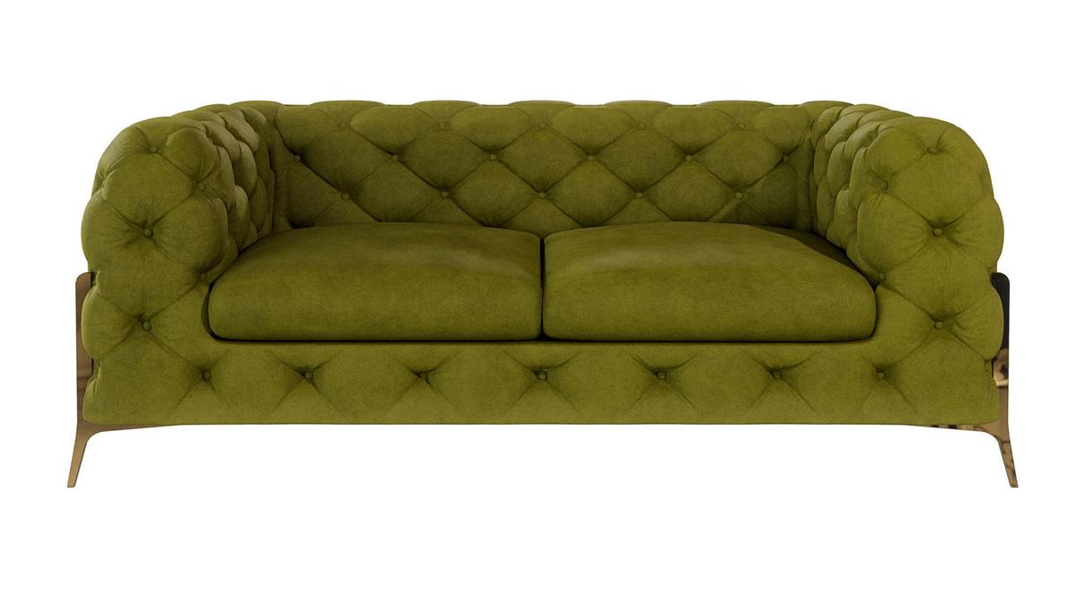 CHESTERFIELD-SOFA 2-sitzer Lexi Olive Samt - Goldfarben/Olivgrün, Holz/Textil (185/75/100cm) - S-Style Möbel