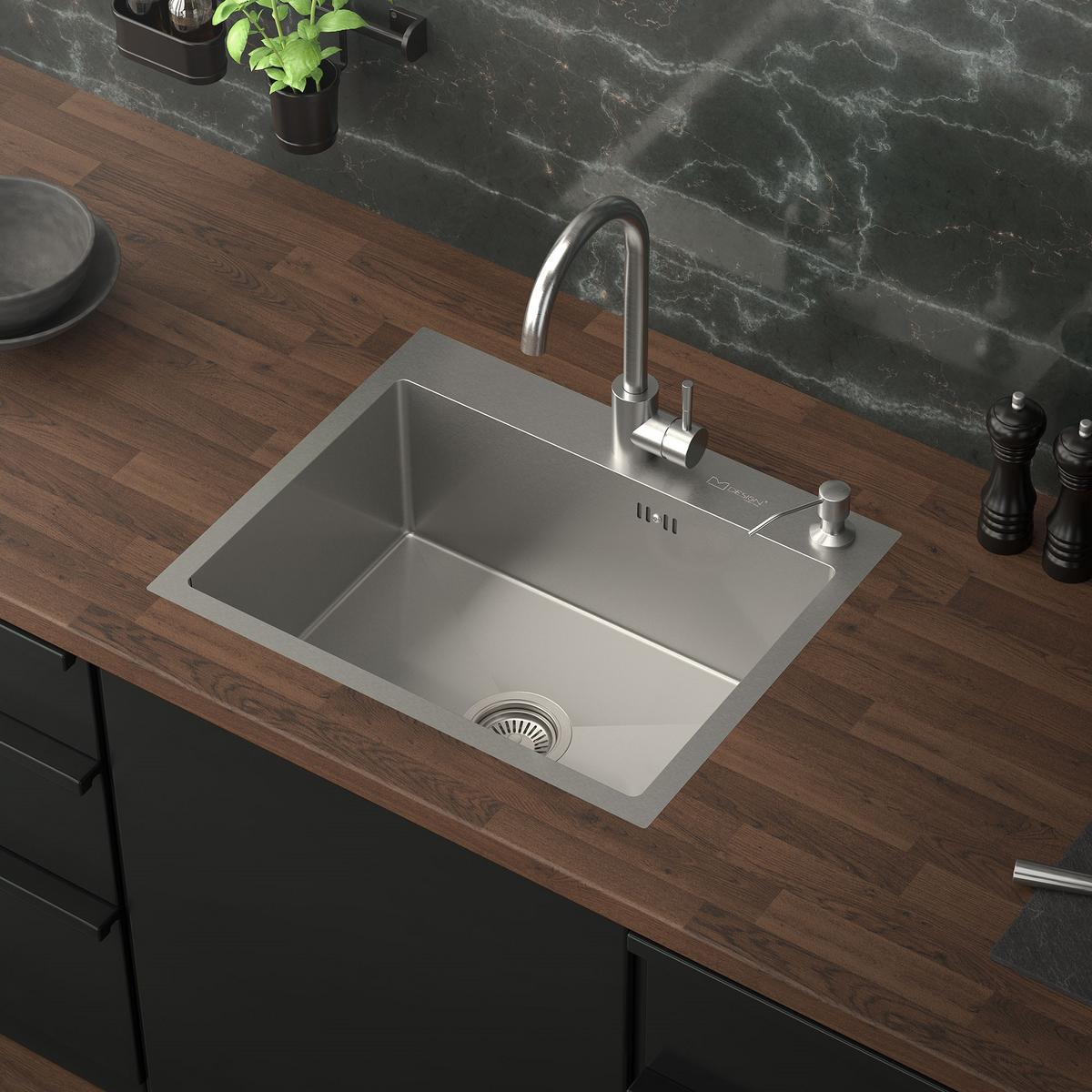 SPÜLBECKEN aus Edelstahl 55x45 cm mit Siphon und Seifenspender - Silberfarben, Metall (45/19/55cm) - ML-DESIGN
