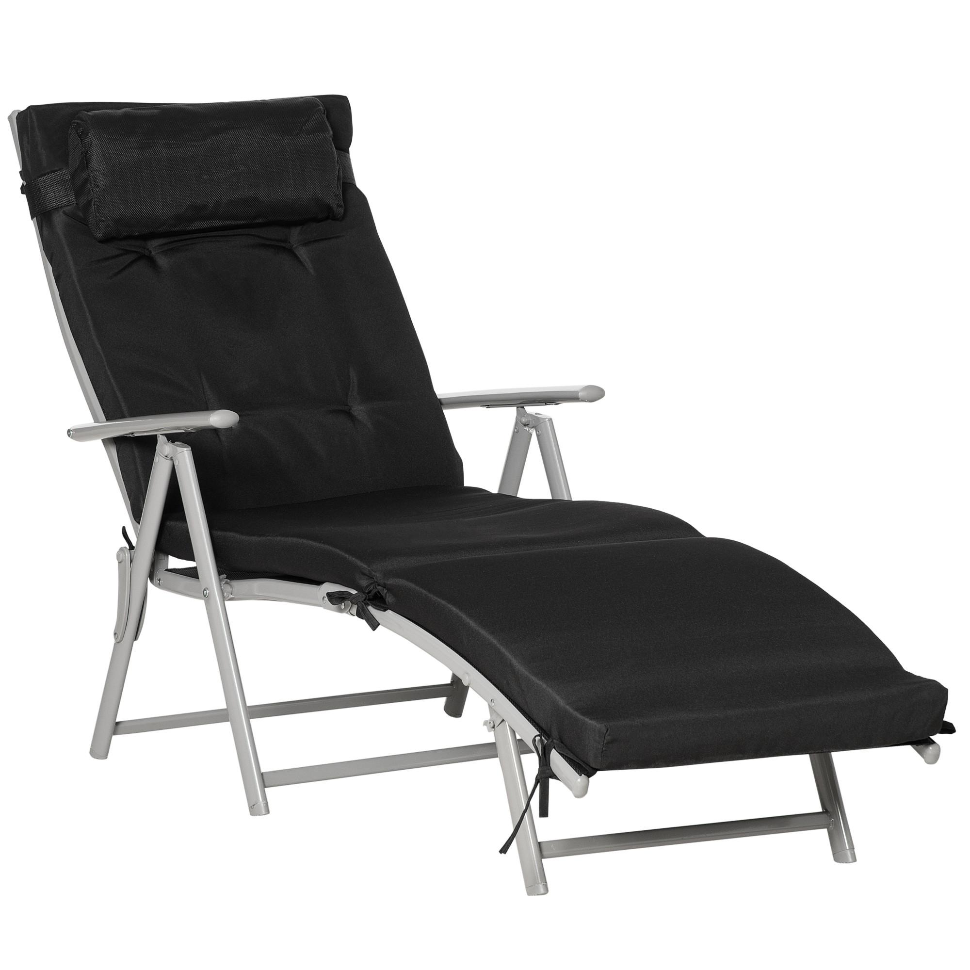 SONNENLIEGE, klappbar mit Kissen, Metall+Stoff, Schwarz, 137 x 63,5 x 100,5 cm - Multicolor, Metall (63.5/100.5/137cm) - Outsunny