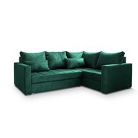 ECKSOFA LIRENO R-S Grün Plüsch-Stoff mit Schlaffunktion - Grau/Grün, Holz/Kunststoff (220/153cm) - MASSENO
