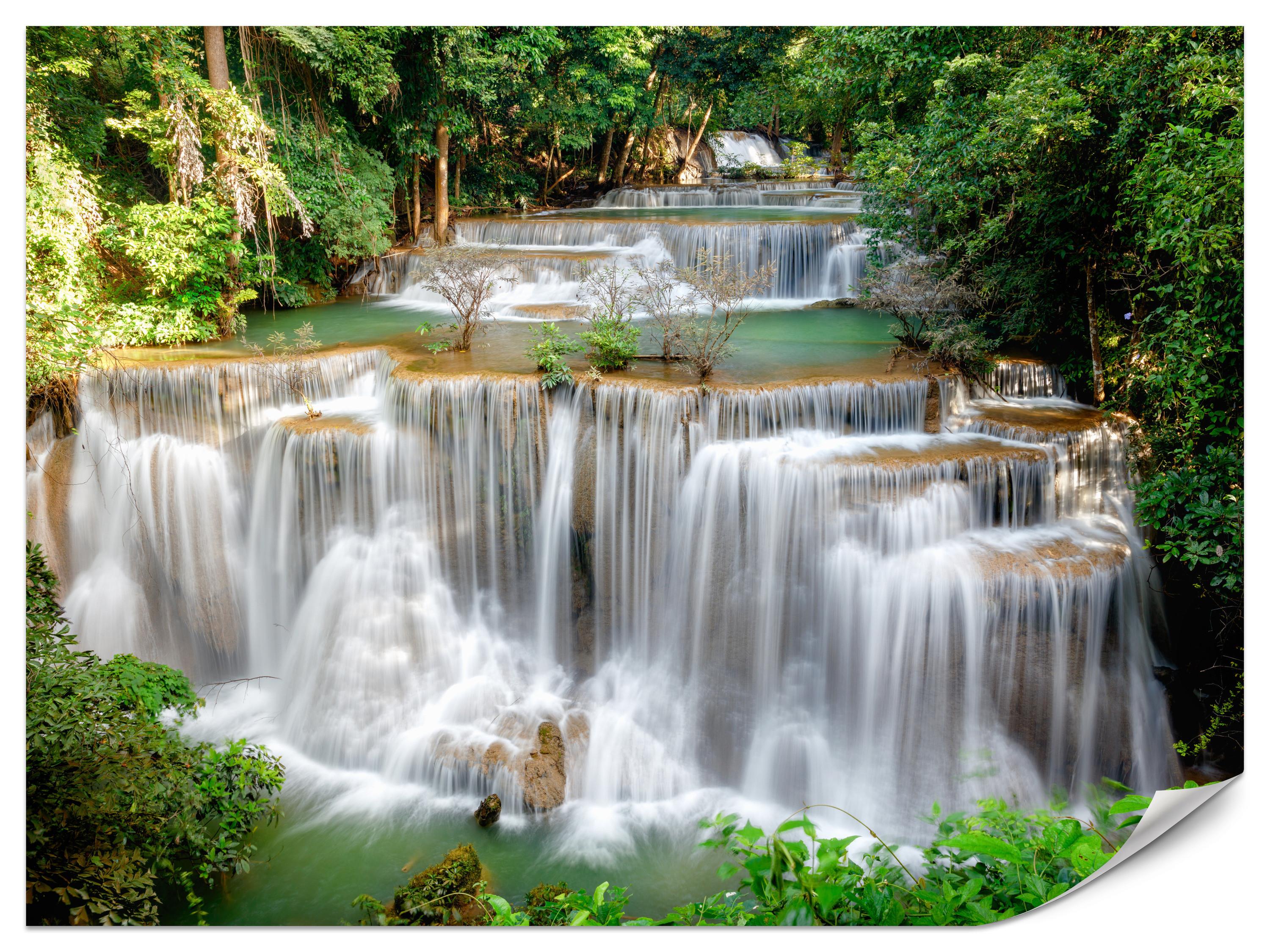 FOTOTAPETE für Esszimmer Panorama Waldwasserfall Bäume Pflanzen Natur 350x256 - Beige/Braun, Papier (350/256cm) - Muralo